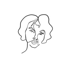 Hand drawn one line young woman or girl portrait face, beauty single icon, simple fashion logo, continuous hand drawing art.