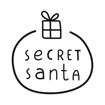 Secret santa. Hand drawn vector badge illustration for greeting card, t shirt, print, stickers, posters design.