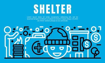 People shelter banner. Outline illustration of people shelter vector banner for web design