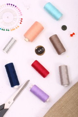 sewing accessories on white background
