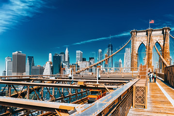 Lower Manhattan du pont de Brooklyn qui traverse l& 39 East Rive, entre Manhattan et Brooklyn. New York.