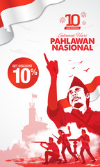 Selamat hari pahlawan nasional. Translation: Happy Indonesian National Heroes day. vector illustration for greeting card