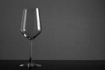 empty wine glass on the table, black and white         