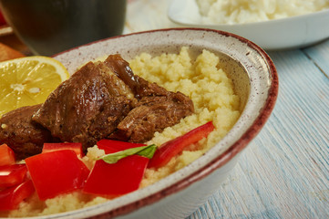 Senegalese couscous with beef and vegetable sauce