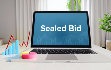 Sealed Bid – Statistics/Business. Laptop in the office with term on the display. Finance/Economics.