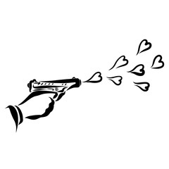 a romantic shot of a pistol with hearts