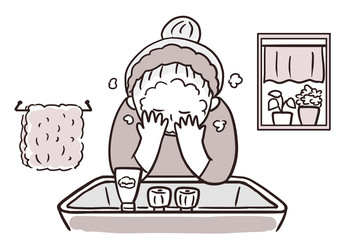 洗顔する女性