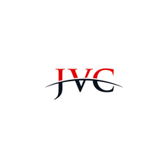 Initial letter JVC, overlapping movement swoosh horizon logo company design inspiration in red and dark blue color vector