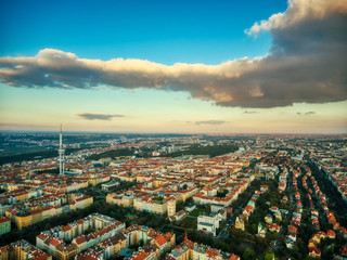 aerial view around Prague's tv tower