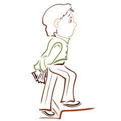 A man in a business suit and with a bag climbs the stairs