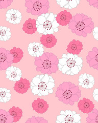 Fototapeta na wymiar Japanese Pink and White Sakura Flower Seamless Pattern