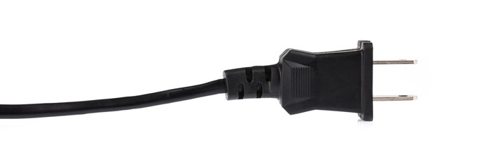 Black electric plug cable isolated on white background.
