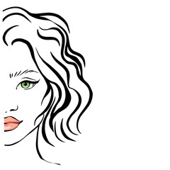  Doodle sketch face of a beautiful girl. Full face illustration, gender faces for your advertising, layout.