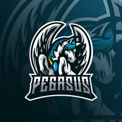 pegasus mascot logo design vector with modern illustration concept style for badge, emblem and tshirt printing. angry horse illustration for sport team.