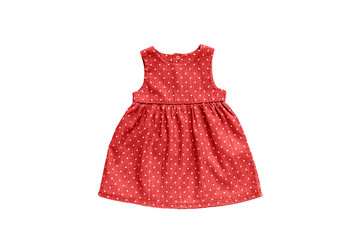 Pink girls dress with white polka dots design isolated on white background