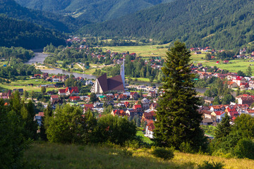 Village in Beskid Mountains. Kroscienko nad Dunajcem, Poland.