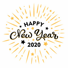 Happy New Year 2020 text. Winter holidays greeting vector illustration.