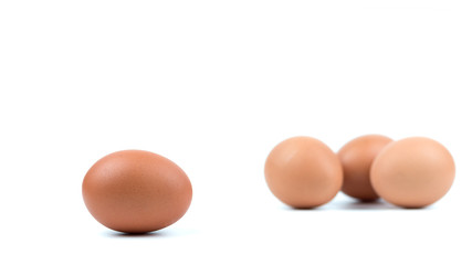 Four brown eggs separated with isolated from the white background.