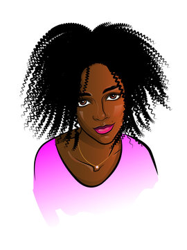 color illustration of a young beautiful dark skinned girl