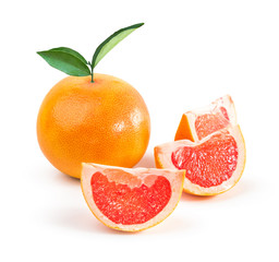 Grapefruit with slices on white background