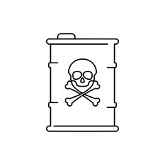Drum with danger sign on it. Outline thin line flat illustration. Isolated on white background. 
