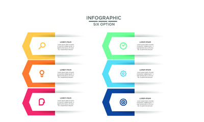 Six 6 Options infographic step chart workflow  element Plan Slide Template with isolated background theme