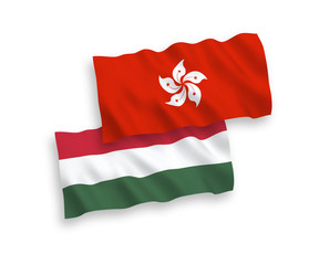 Flags of Hong Kong and Hungary on a white background