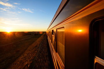 Sunset on the Overnight Express, The Trans-Mongolian Railway, Overnight Express from Beijing to...