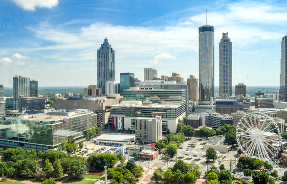 Aerial View of Skyscrapers and Public Park in Downtown Atlanta - Atlanta, Georgia, USA