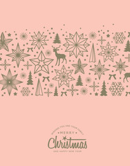 Christmas greeting card/ poster/ cover with stars, snowflakes, Christmas tree and reindeer