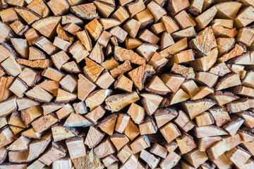 Neatly stacked chopped firewood
