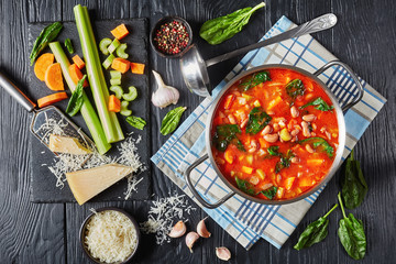 borlotti beans tomato spinach Soup, top view