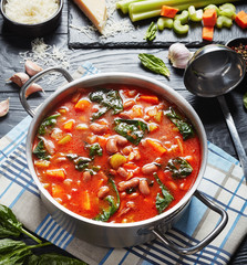 Tuscan borlotti beans soup  in a pot
