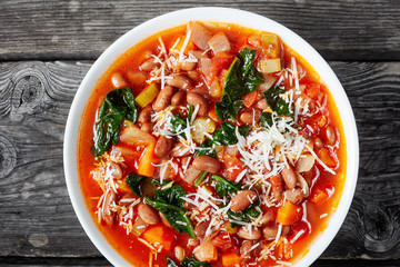 close-up of italian borlotti soup in a bowl