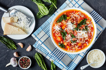 close-up of italian borlotti soup in a bowl