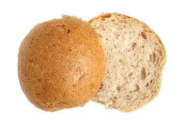 Halves of Graham Bread Roll. Isolated on white background. Directly Above.
