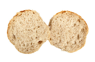 Halves of Graham Bread Roll. Isolated on white background. Directly Above.