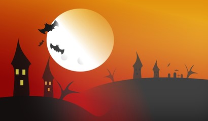 halloween background with castle and moon