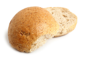 Halves of Graham Bread Roll. Isolated on white background.
