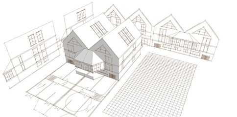 Fototapeta na wymiar townhouse architectural project sketch 3d illustration