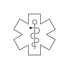 Logotipo lineal símbolo medicina con caduceo en color negro