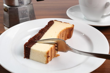 Eating Cheesecake. Macro.