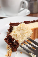 Eating Cheesecake. Macro.