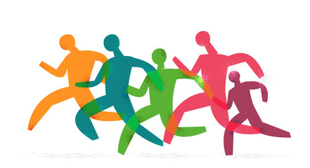team of colorful running people with leader vector illustration 
