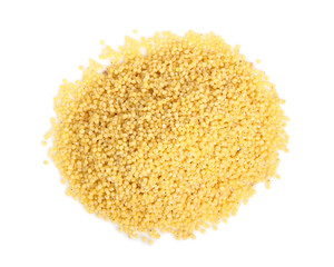 Heap of Millet Grains. Isolated on white background. Directly Above.