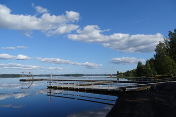 Fototapeta na wymiar bathing pontoon at a Finnish lake 