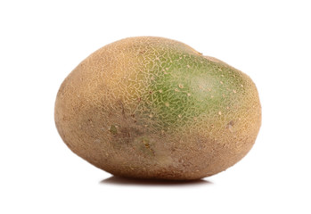Raw unpeeled potato with green skin. Isolated on a white backgro