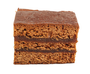 Gingerbread Layer Cake with Jam. Isolated on a white background.