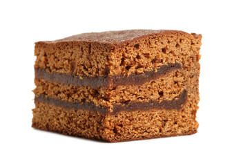 Gingerbread Layer Cake with Jam. Isolated on a white background.