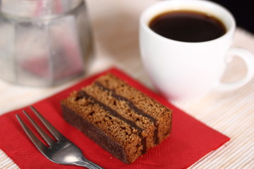 Moka Pot, Coffee Cup and Gingerbread Layer Cake with Jam